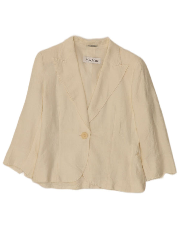 Jaqueta blazer feminina Max Mara com 3 botões e 1 botão Reino Unido 10 pequena off white linho