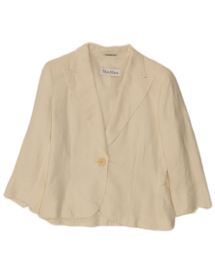 Jaqueta blazer feminina Max Mara com 3 botões e 1 botão Reino Unido 10 pequena off white linho
