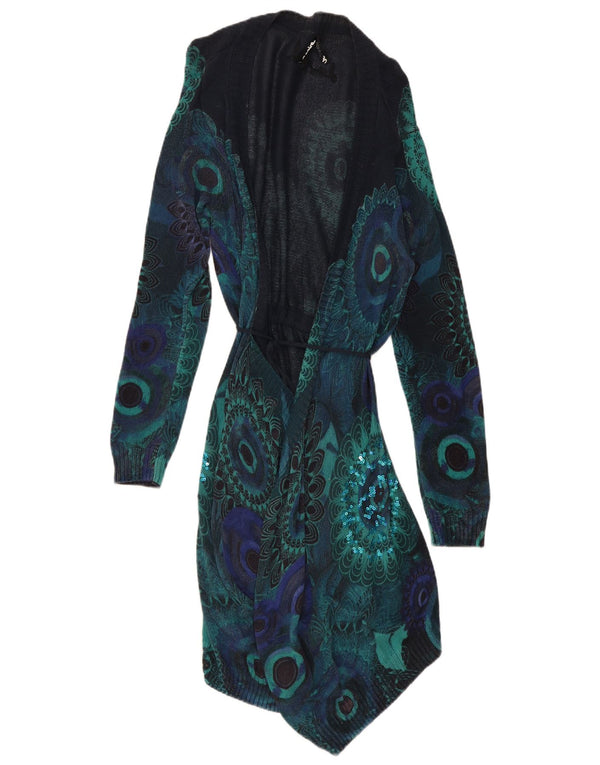 Suéter cardigã feminino Desigual Longline grande azul marinho paisley