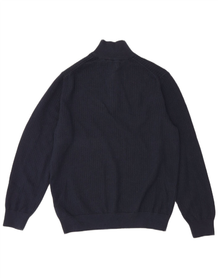 Suéter masculino Gant com zíper e gola grande de algodão azul marinho