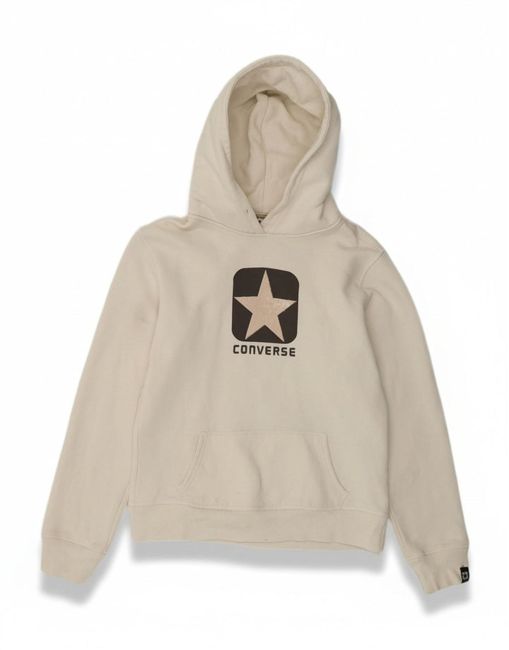 Suéter feminino com capuz gráfico CONVERSE Reino Unido 16 grande algodão branco
