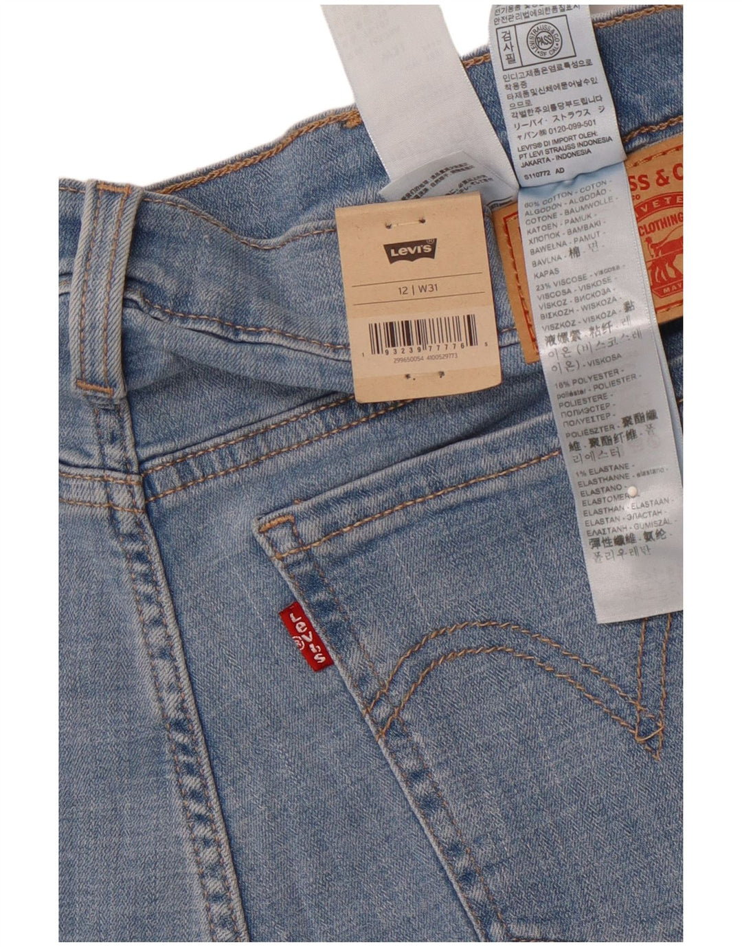 Shorts jeans feminino de cintura média LEVI'S EUA 12 grande W31 algodão azul