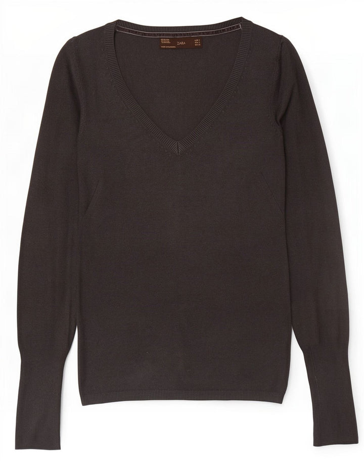 Suéter feminino Zara com decote em V Reino Unido 8 pequeno cinza