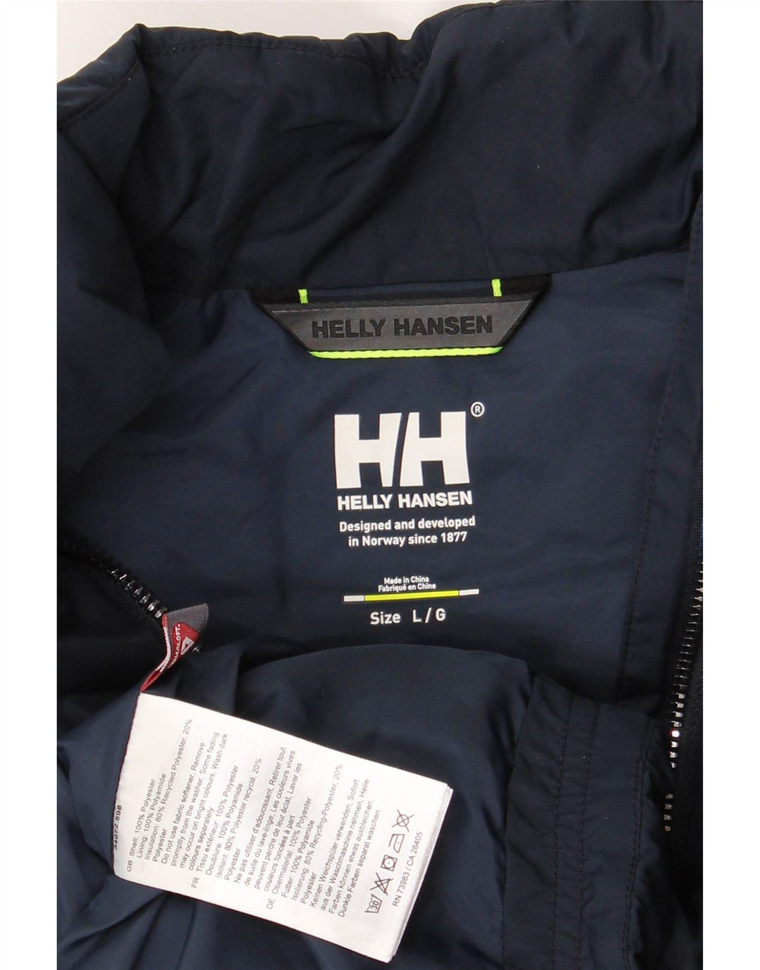 Colete feminino HELLY HANSEN forro acolchoado Reino Unido 16 grande poliéster azul marinho