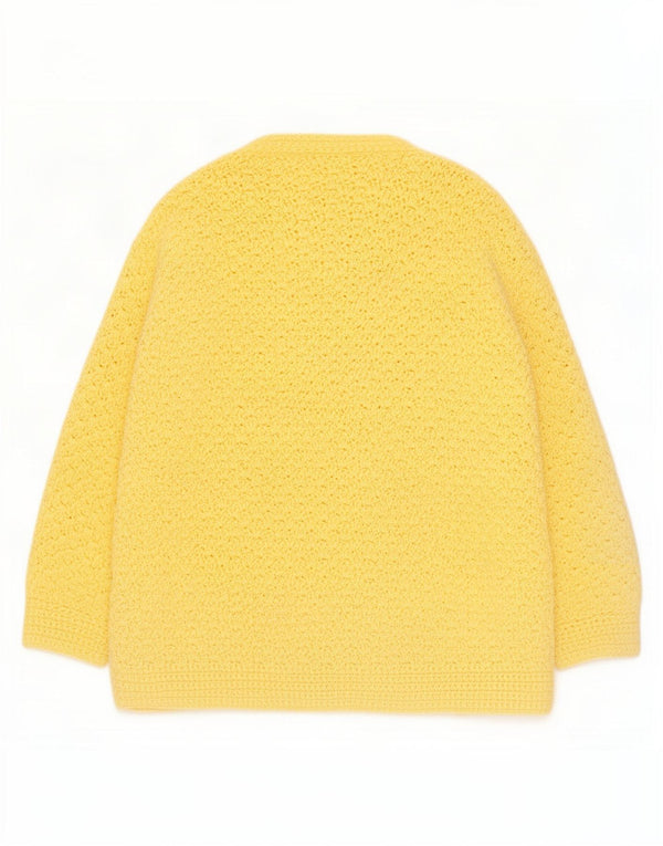 Suéter Cardigan Feminino Vintage Reino Unido 16 Grande Amarelo