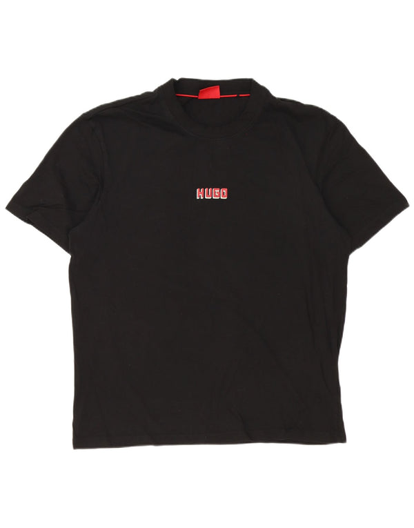 Camiseta gráfica masculina Hugo Boss grande algodão preto