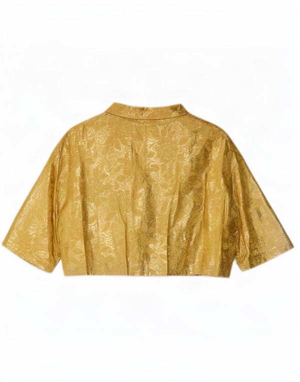 Vintage Womens Short Sleeve Bolero Top UK 14 Medium Gold Floral