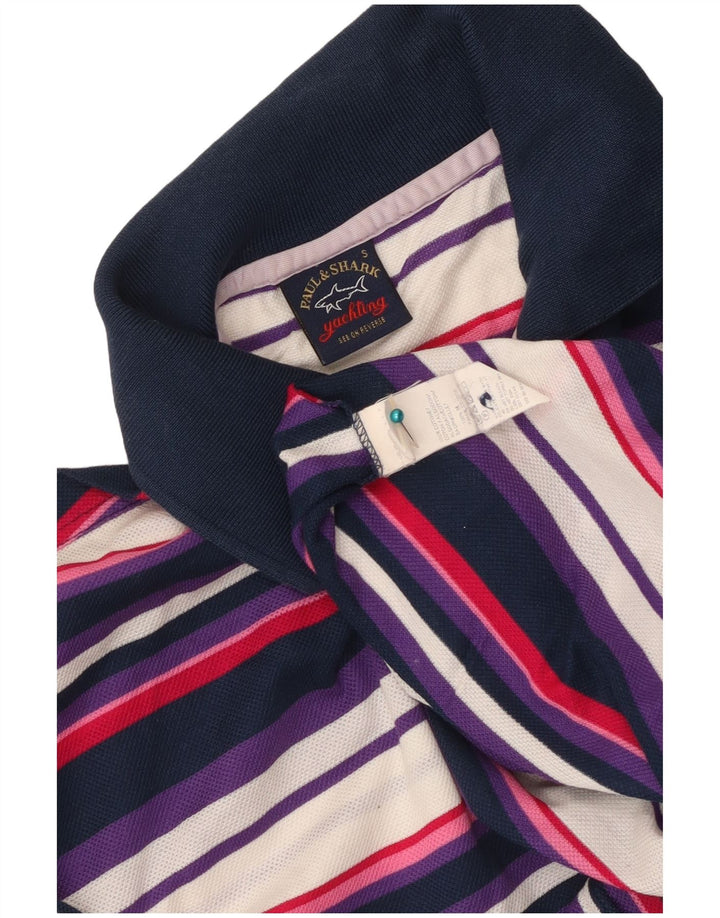 Camisa polo masculina Paul & Shark pequena listrada multicolorida de algodão