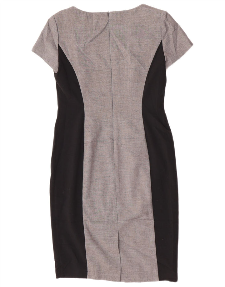 Vestido bainha feminino Marks & Spencer UK 10 pequeno cinza colorblock poliéster