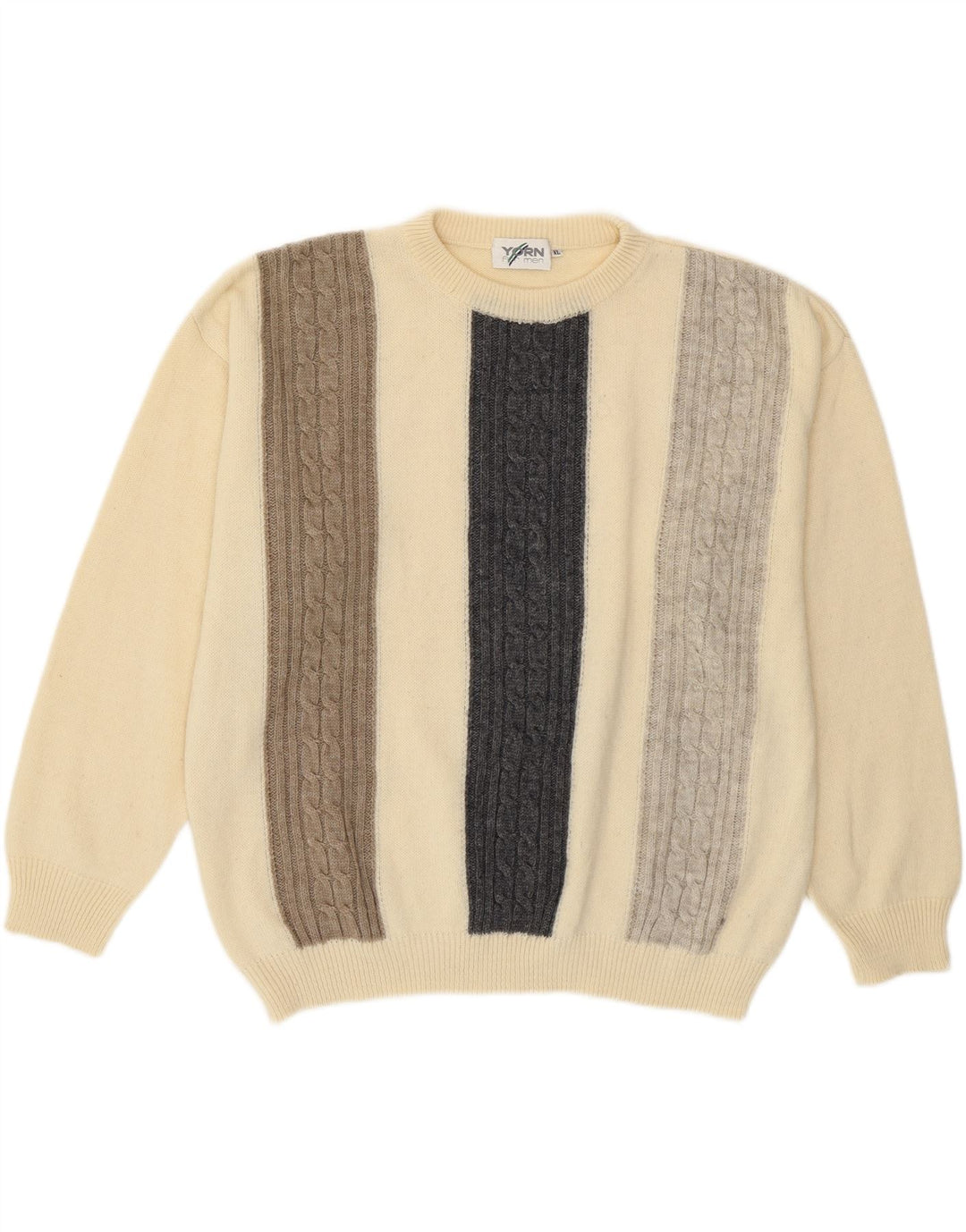 YORN Mens Crew Neck Jumper Sweater XL Beige Colourblock Wool Vintage Yorn and Second-Hand Yorn from Messina Hembry 