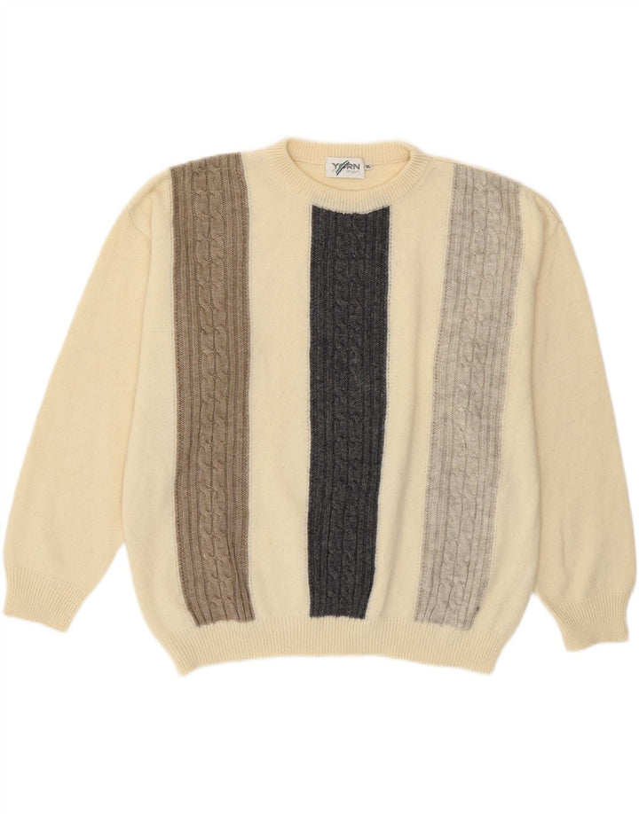 YORN Mens Crew Neck Jumper Sweater XL Beige Colourblock Wool Vintage Yorn and Second-Hand Yorn from Messina Hembry 