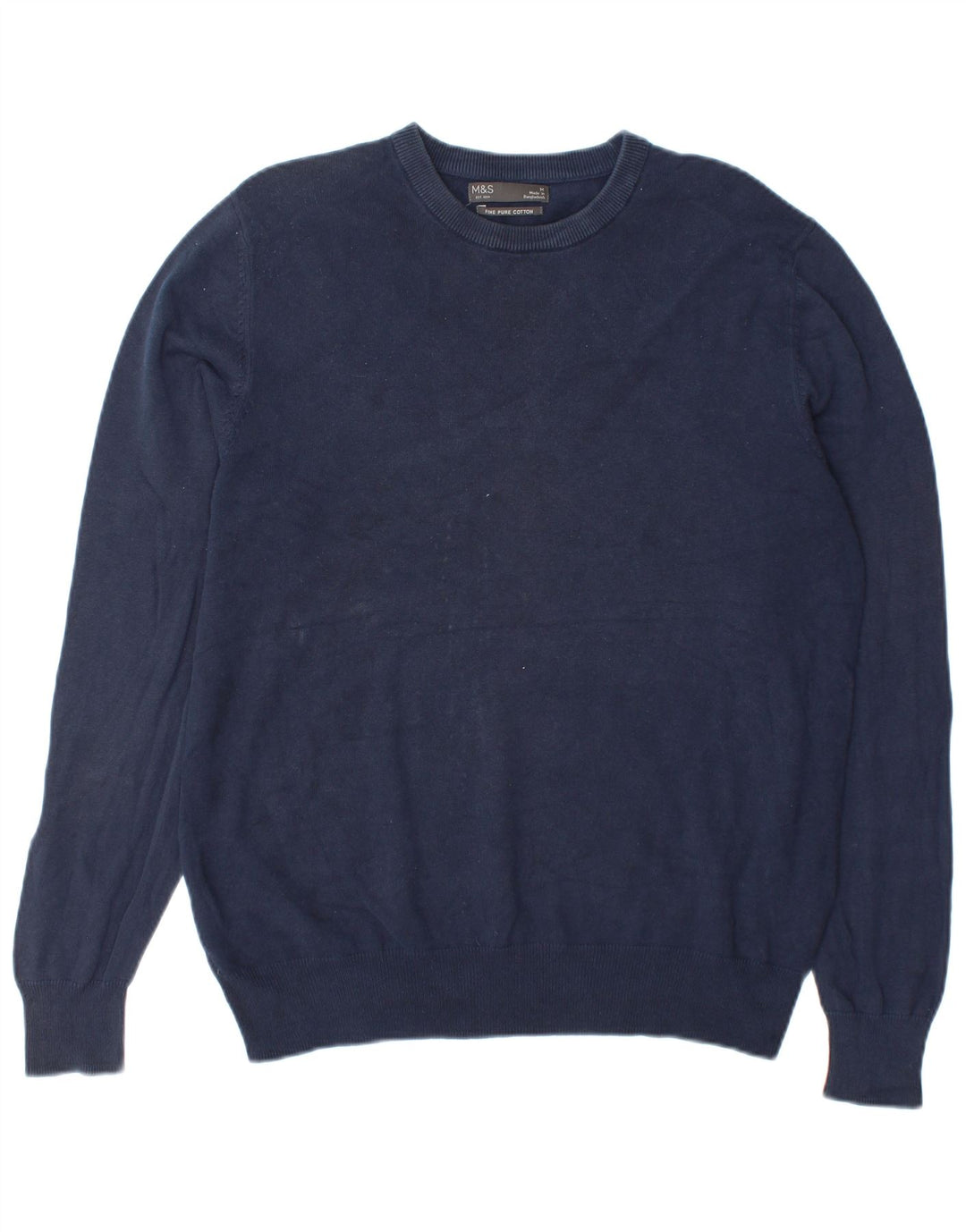 Suéter masculino Marks & Spencer com gola redonda, algodão azul marinho médio