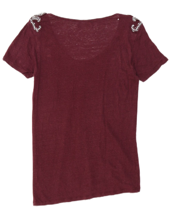 Camiseta feminina Zara Top UK 14 Médio Borgonha