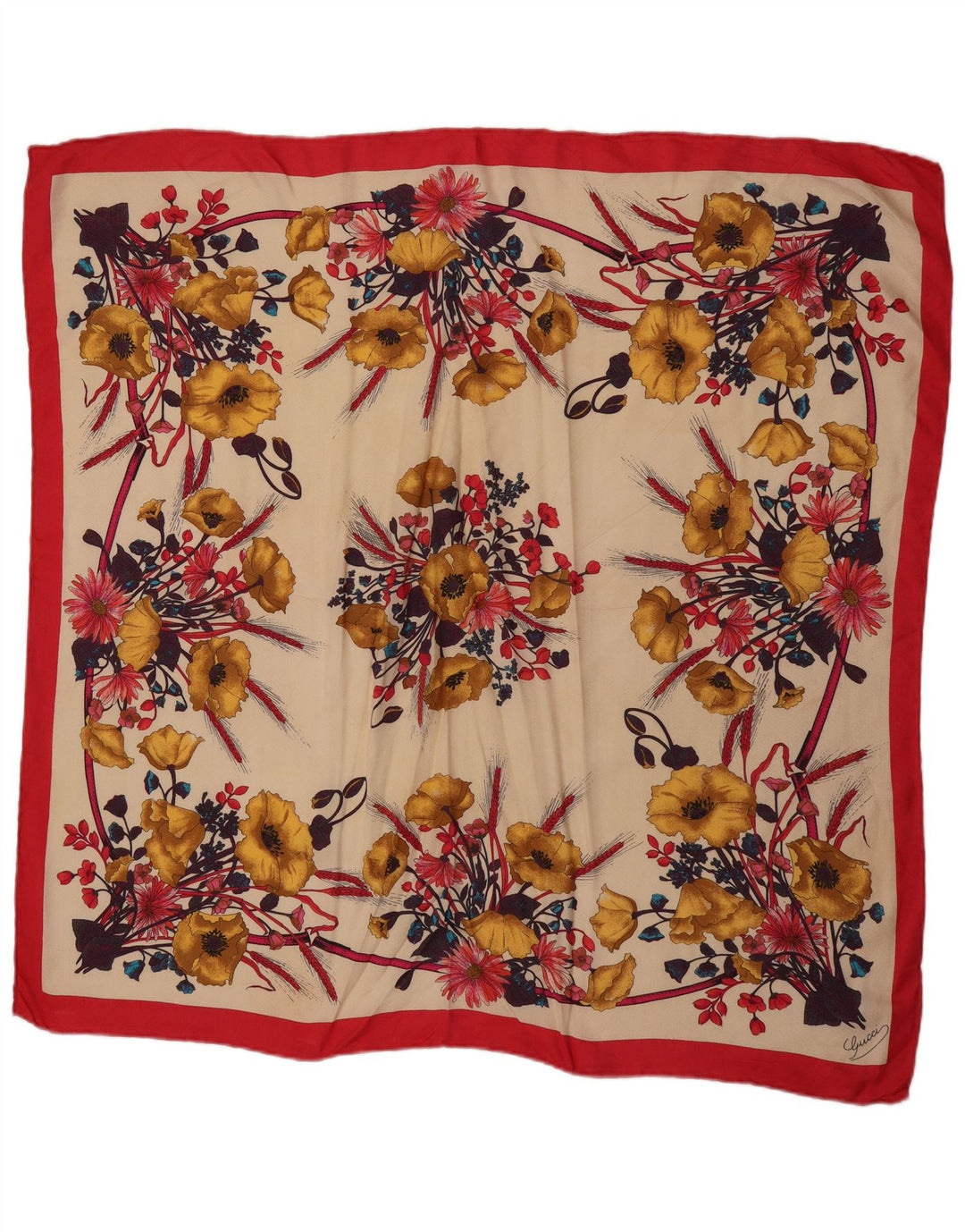 Gucci Lenço quadrado gráfico feminino tamanho único designer floral multicolorido