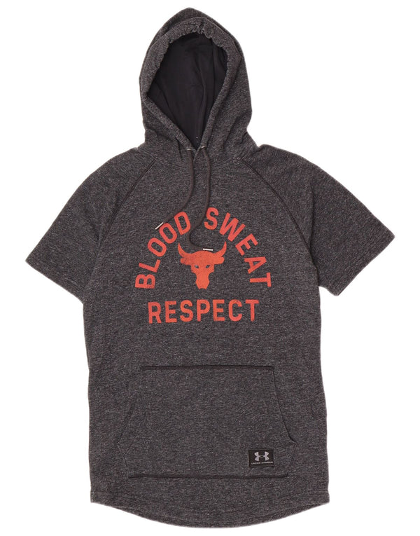 Camiseta masculina Under Armour com capuz gráfico Top cinza médio esportivo manchado
