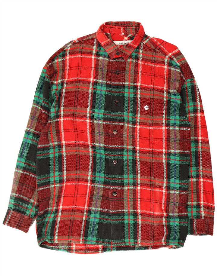 Camisa masculina de flanela Packard grande algodão xadrez vermelho
