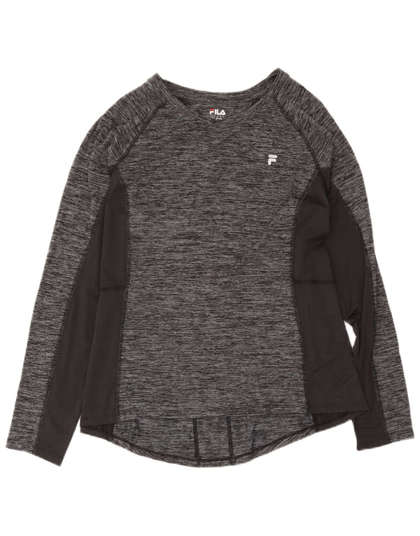 Top feminino Fila manga comprida UK 20 2XL cinza poliéster manchado esportivo