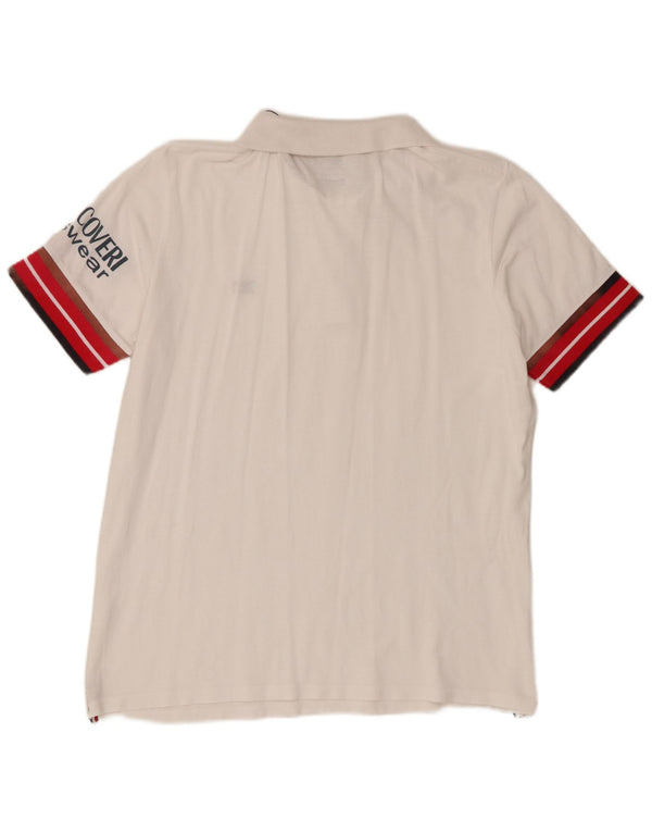 Enrico Coveri Camisa polo masculina gráfica 2XL algodão colorblock branco