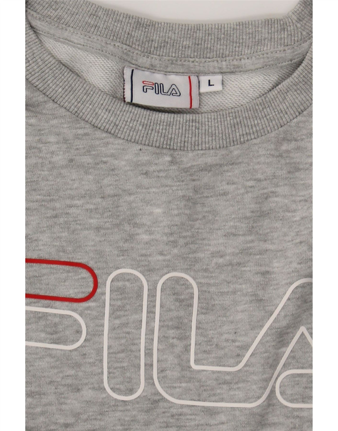 FILA Womens Crop Graphic Sweatshirt Jumper UK 16 Large Grey Cotton Vintage Fila and Second-Hand Fila from Messina Hembry 