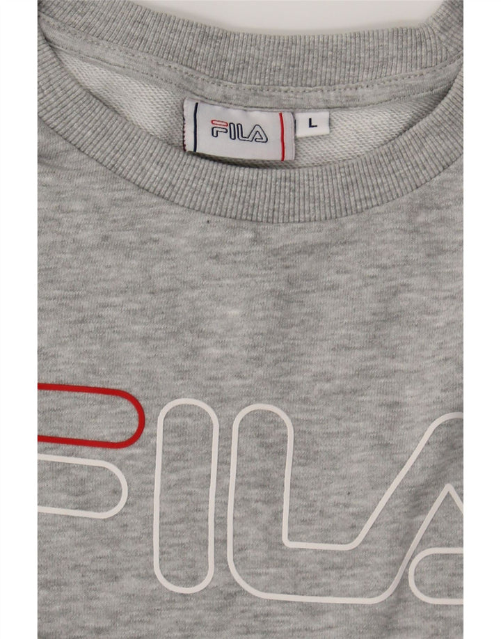 FILA Womens Crop Graphic Sweatshirt Jumper UK 16 Large Grey Cotton Vintage Fila and Second-Hand Fila from Messina Hembry 