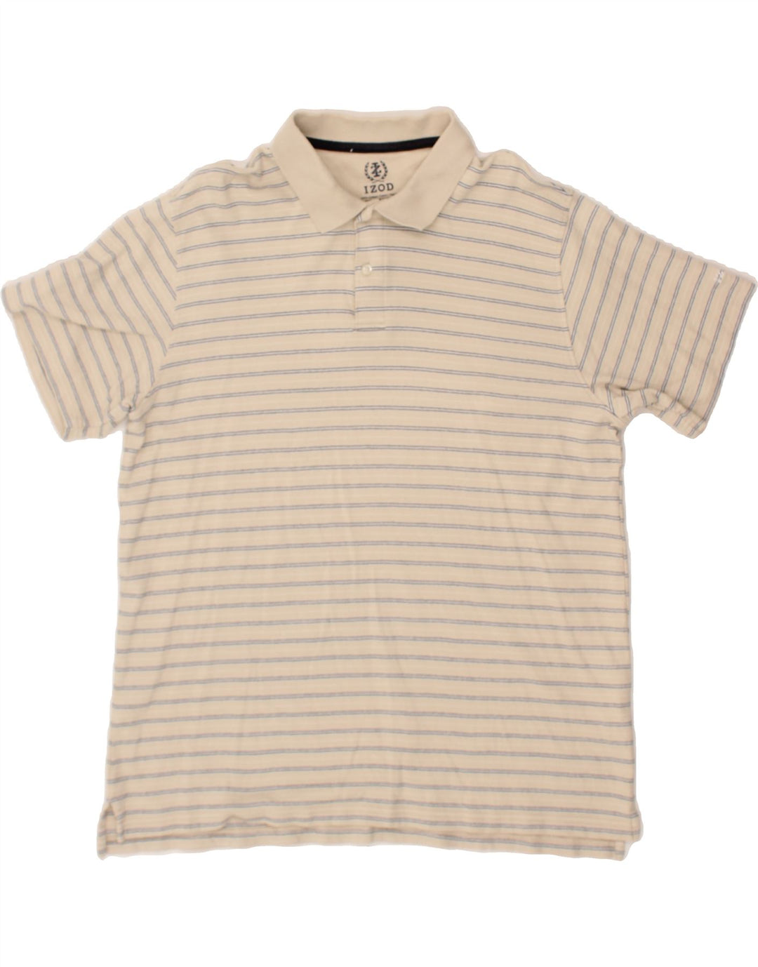 IZOD Mens Polo Shirt XL Beige Striped Cotton Vintage Izod and Second-Hand Izod from Messina Hembry 
