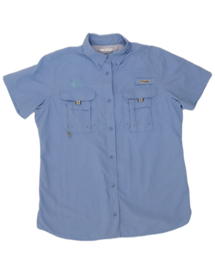 Camiseta feminina Columbia de manga curta grande azul nylon