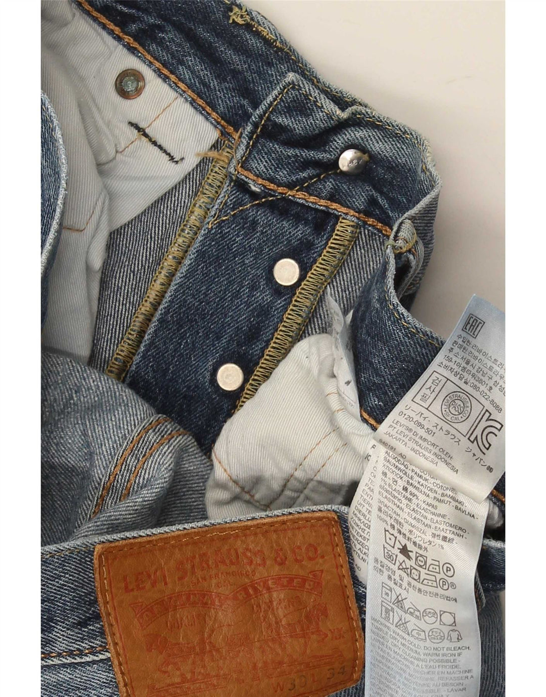 Levi's Masculino 501 Distressed Straight Jeans W30 L34 Azul Algodão
