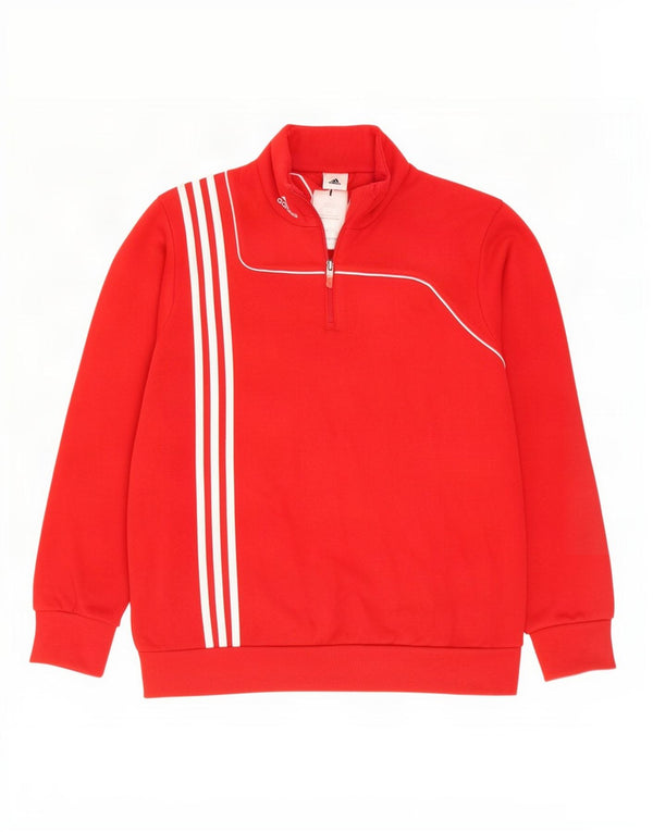 Adidas Mens Zip Neck Moletom Jumper Grande Algodão Vermelho