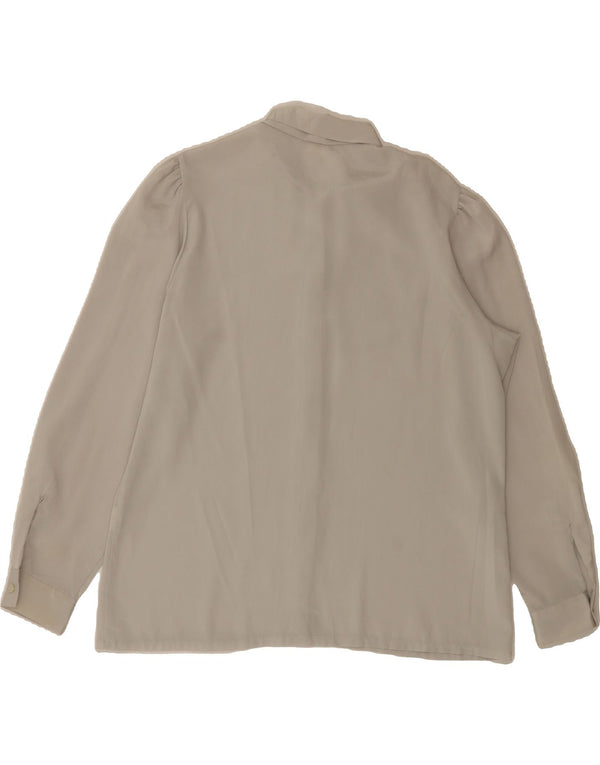 Blusa feminina VINTAGE com gravata frontal UE 38 poliéster cinza médio