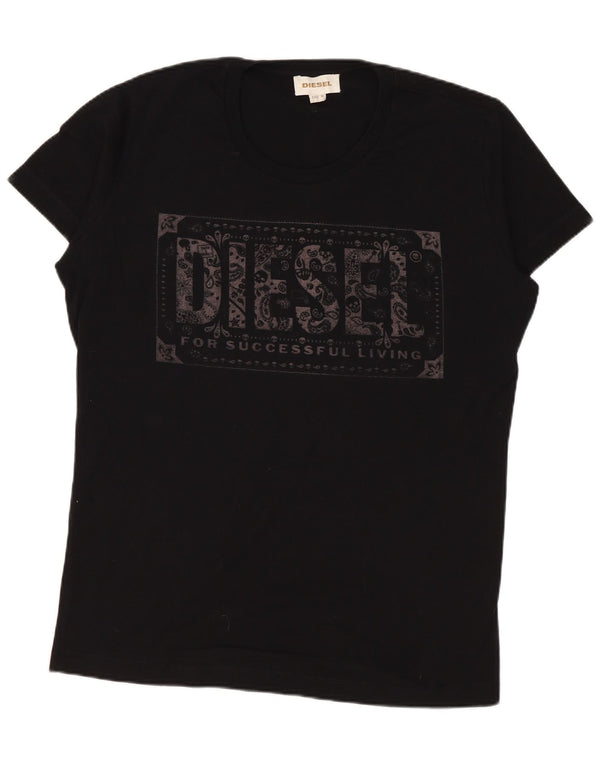 DIESEL Camiseta masculina gráfica Top médio algodão preto