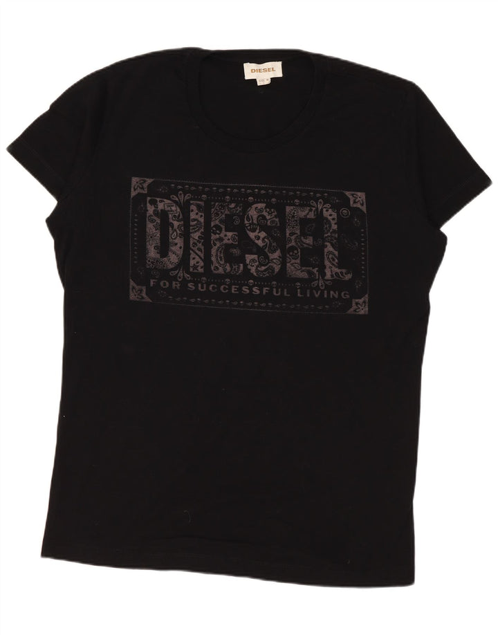 DIESEL Camiseta masculina gráfica Top médio algodão preto