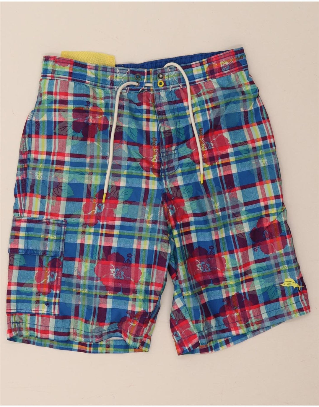 Shorts de natação masculino Tommy Bahama pequeno xadrez azul