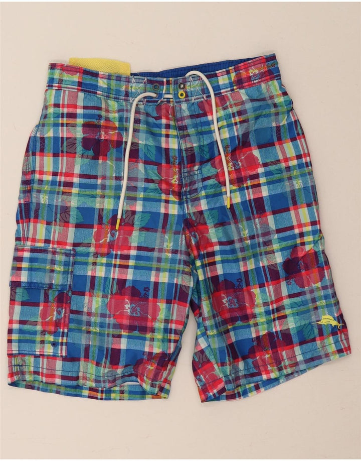 Shorts de natação masculino Tommy Bahama pequeno xadrez azul