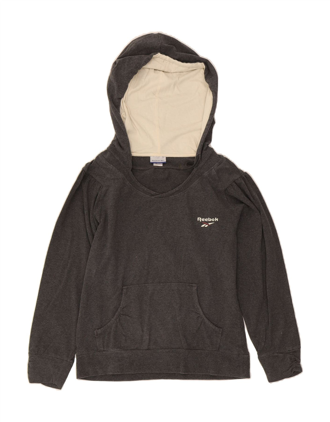 REEBOK Womens Hoodie Jumper UK 14 Large Grey Cotton Vintage Reebok and Second-Hand Reebok from Messina Hembry 