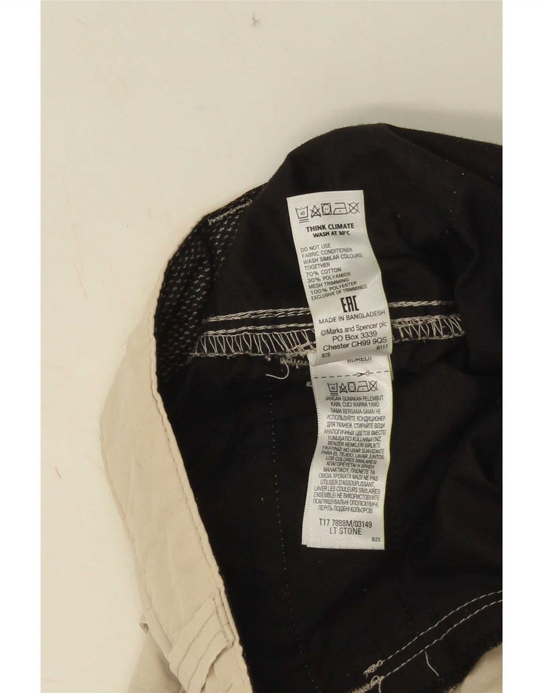 Shorts cargo masculino Marks & Spencer W32 algodão bege médio