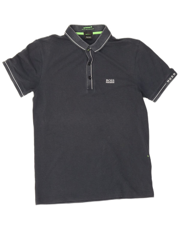Camisa polo masculina Hugo Boss Slim Fit pequena algodão azul marinho