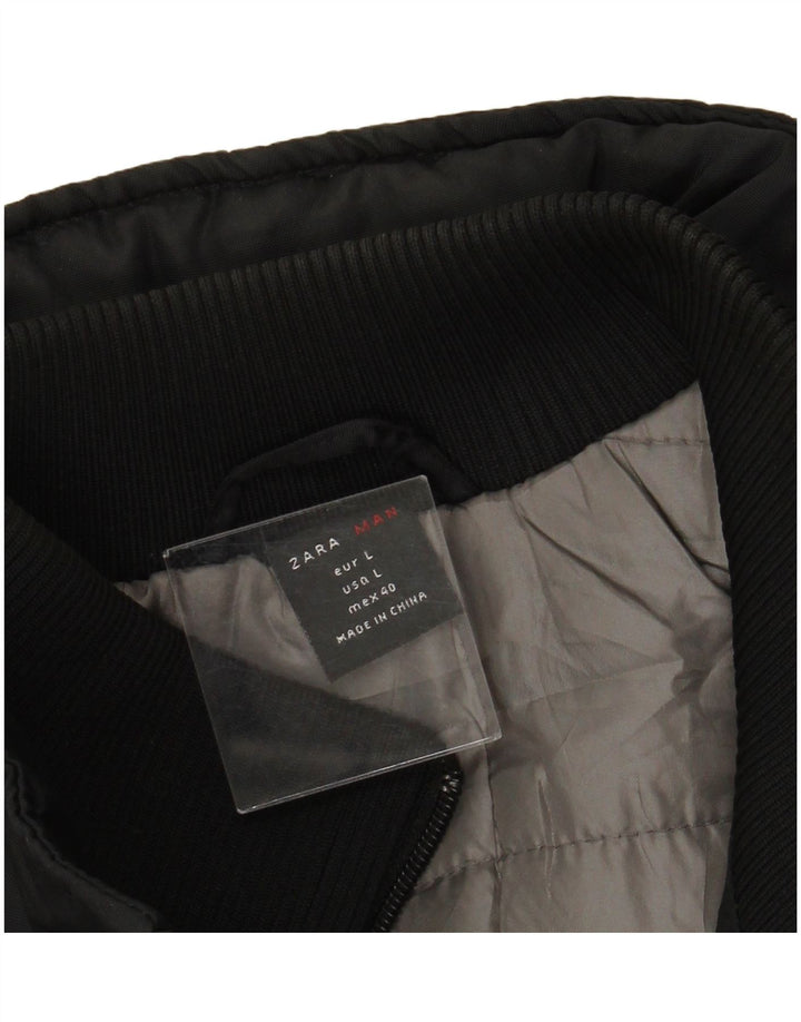 Jaqueta bomber masculina com capuz ZARA UK 40 grande nylon preto