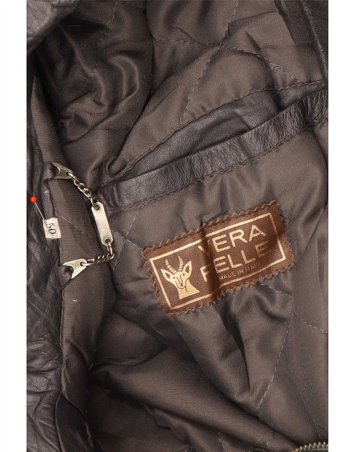 Jaqueta de couro masculina vintage IT 50 grande marrom