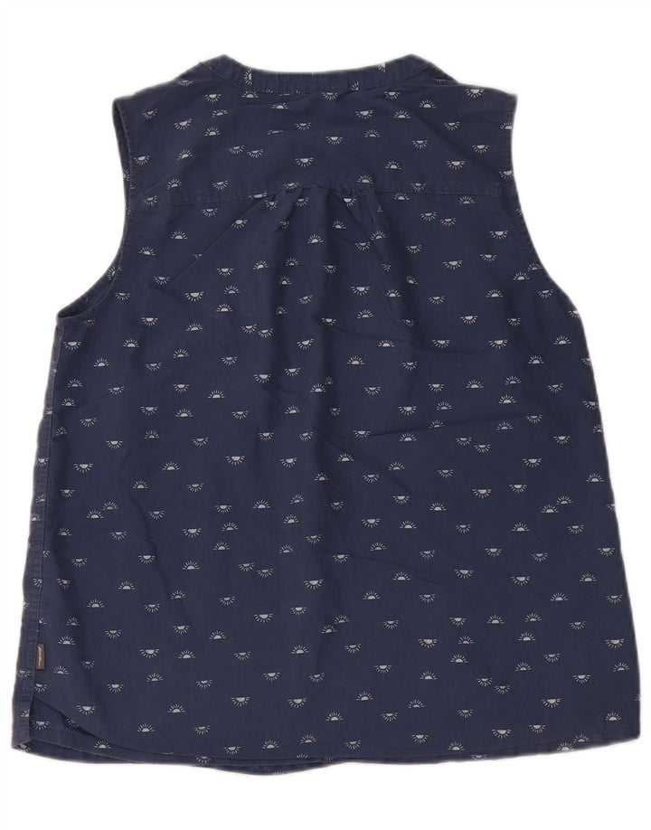 Blusa feminina EDDIE BAUER sem mangas Reino Unido 10 pequena azul marinho manchada