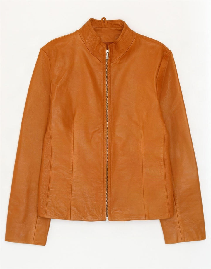 Jaqueta de couro feminina vintage UK 14 bege médio