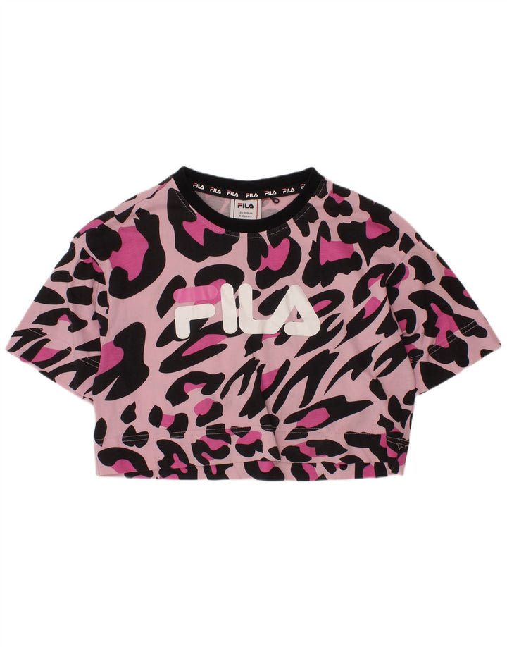 Camiseta feminina FILA Crop Graphic 9-10 anos rosa algodão estampa animal