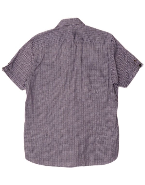 Camisa masculina de manga curta Ted Baker tamanho 4 grande algodão geométrico azul marinho