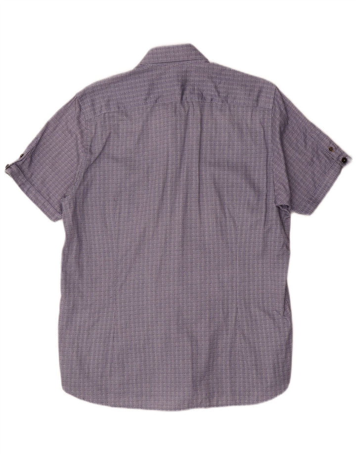 Camisa masculina de manga curta Ted Baker tamanho 4 grande algodão geométrico azul marinho
