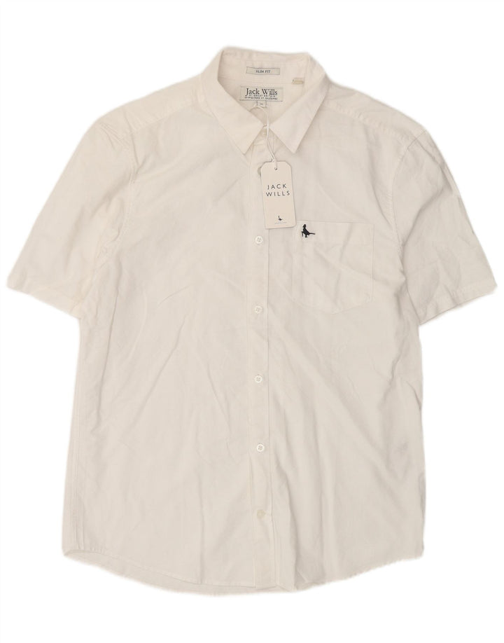 Camisa masculina de manga curta Slim Fit Jack Wills de algodão branco médio