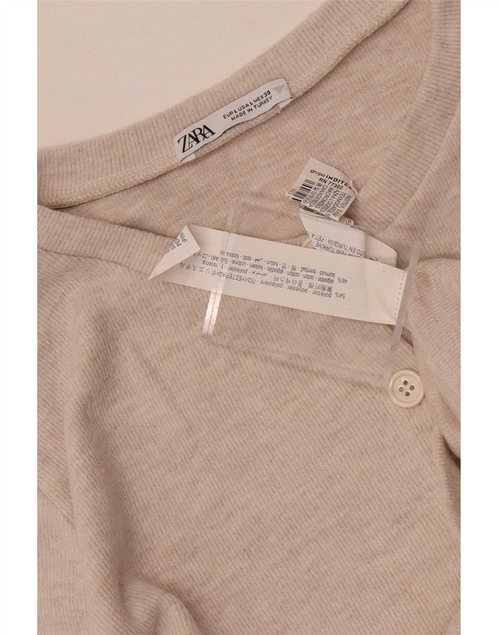 Zara Womens Crop Cardigan Top UK 14 Grande Cinza Poliéster