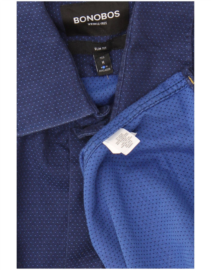 Camisa masculina slim fit BONOBOS algodão manchado azul marinho médio
