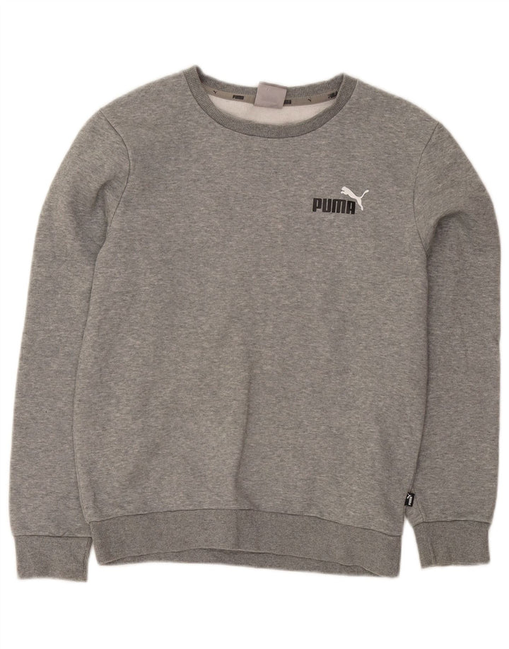 Puma moletom feminino oversized jumper UK 6 XS cinza manchado algodão