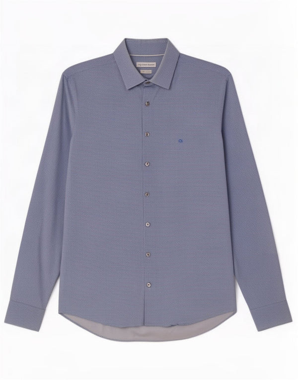 Calvin Klein Mens Slim Fit Camisa Tamanho 39 15 1/2 Azul Médio Geométrico