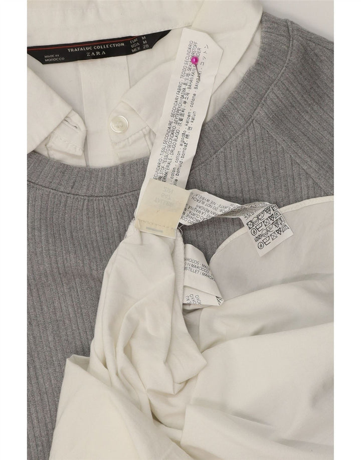Vestido feminino Zara Shift UK 14 algodão colorblock cinza médio
