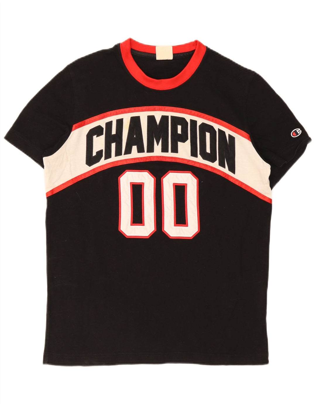 Camiseta masculina com estampa gráfica Champion médio preto colorblock algodão